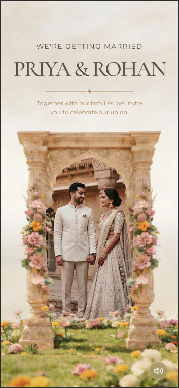 Phone showing a wedding invitation design